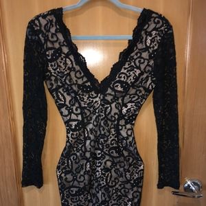 V Neck Lace Long Sleeve Mini Dress